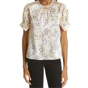 New 100% Silk Rebecca Taylor Charm Floral Print Puff
Blouse Woman
